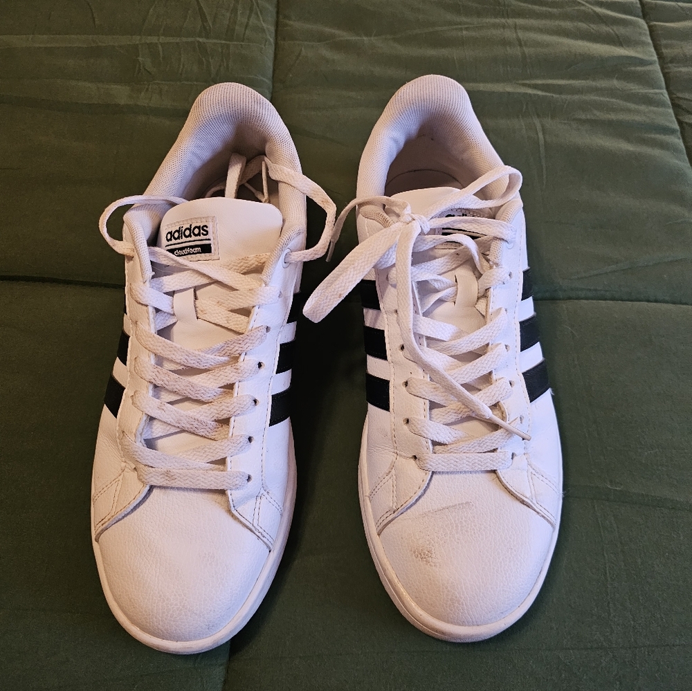 Adidas Women's White Sneakers with Black Stripes